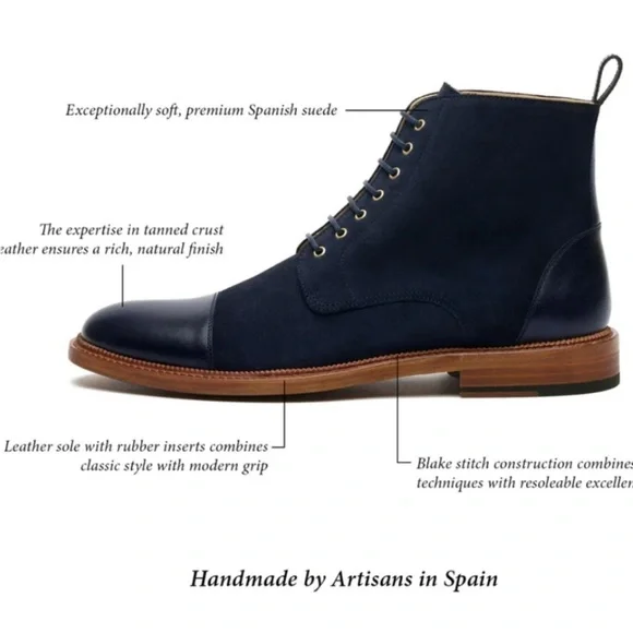 Taft Men’s Troy Boot size 43 Navy leather and suede - Picture 8 of 9